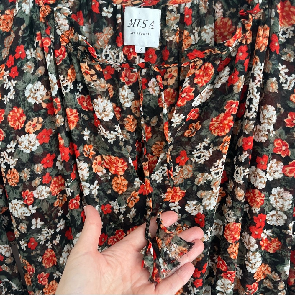 MISA Los Angeles Rizou Floral Smocked Mini Dress Long Sleeve Boho S - Picture 9 of 12
